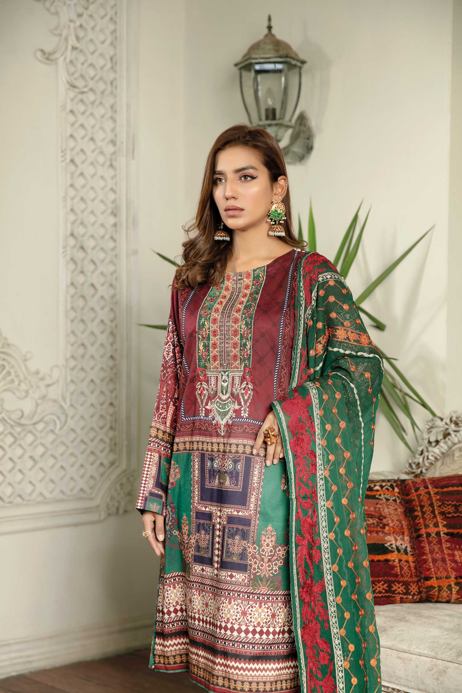Sawary Green - Digital Printed & Embroidered Lawn 3 piece - Image 2