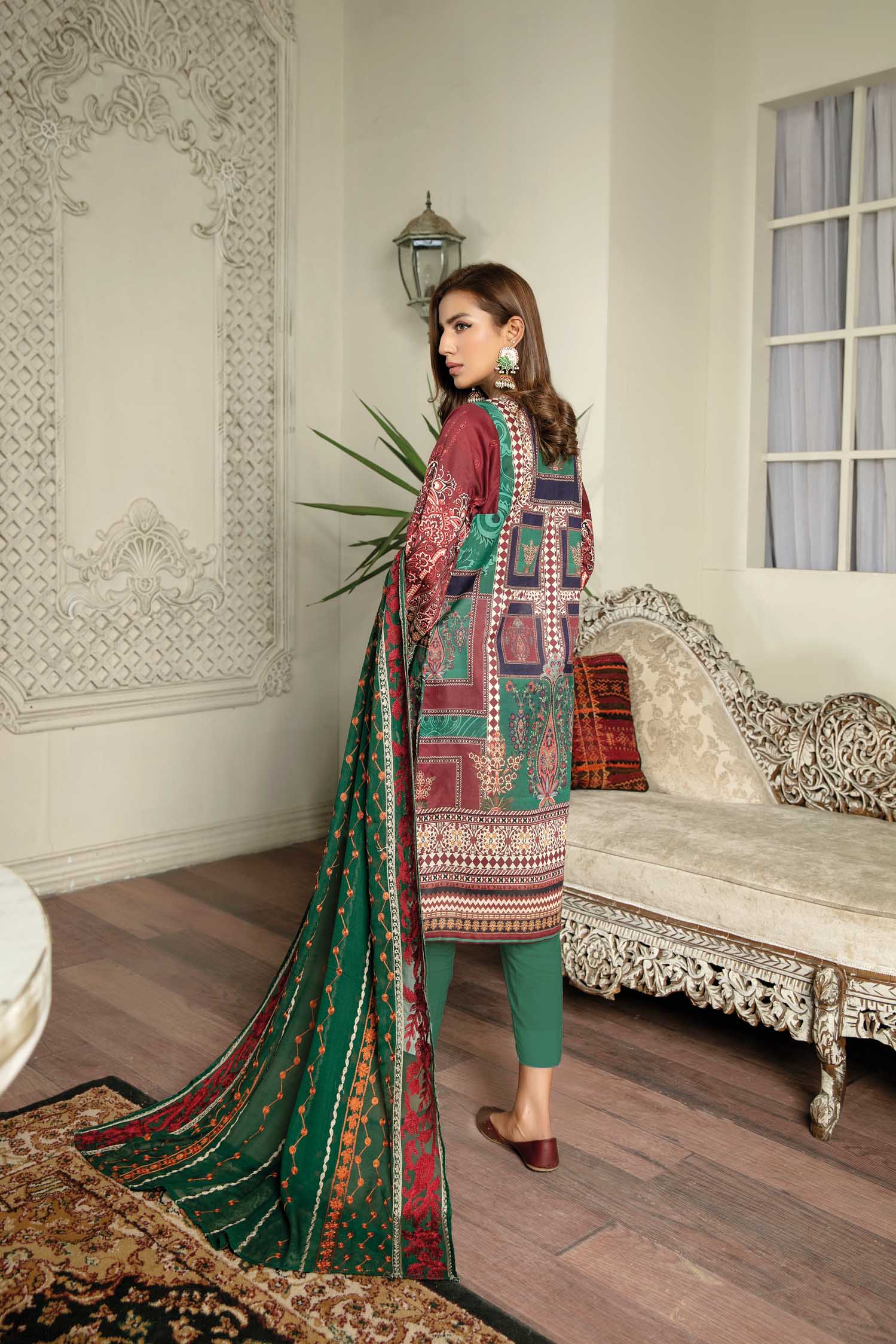 Sawary Green - Digital Printed & Embroidered Lawn 3 piece - Image 3