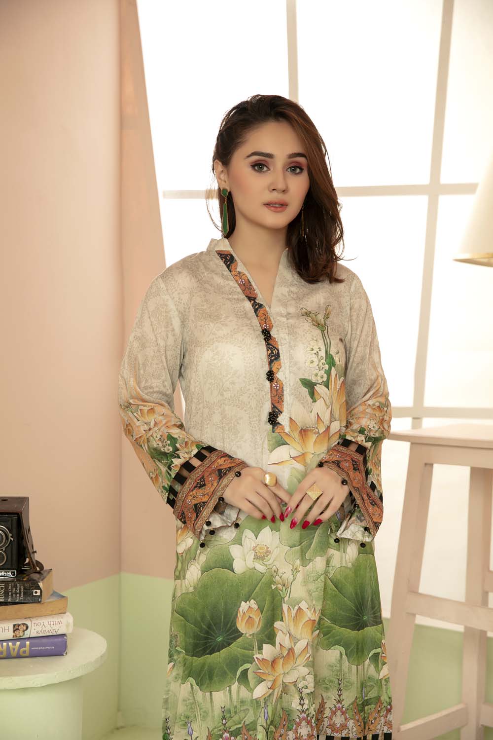 Sea Green - Printed Stitch Kurti - Image 3