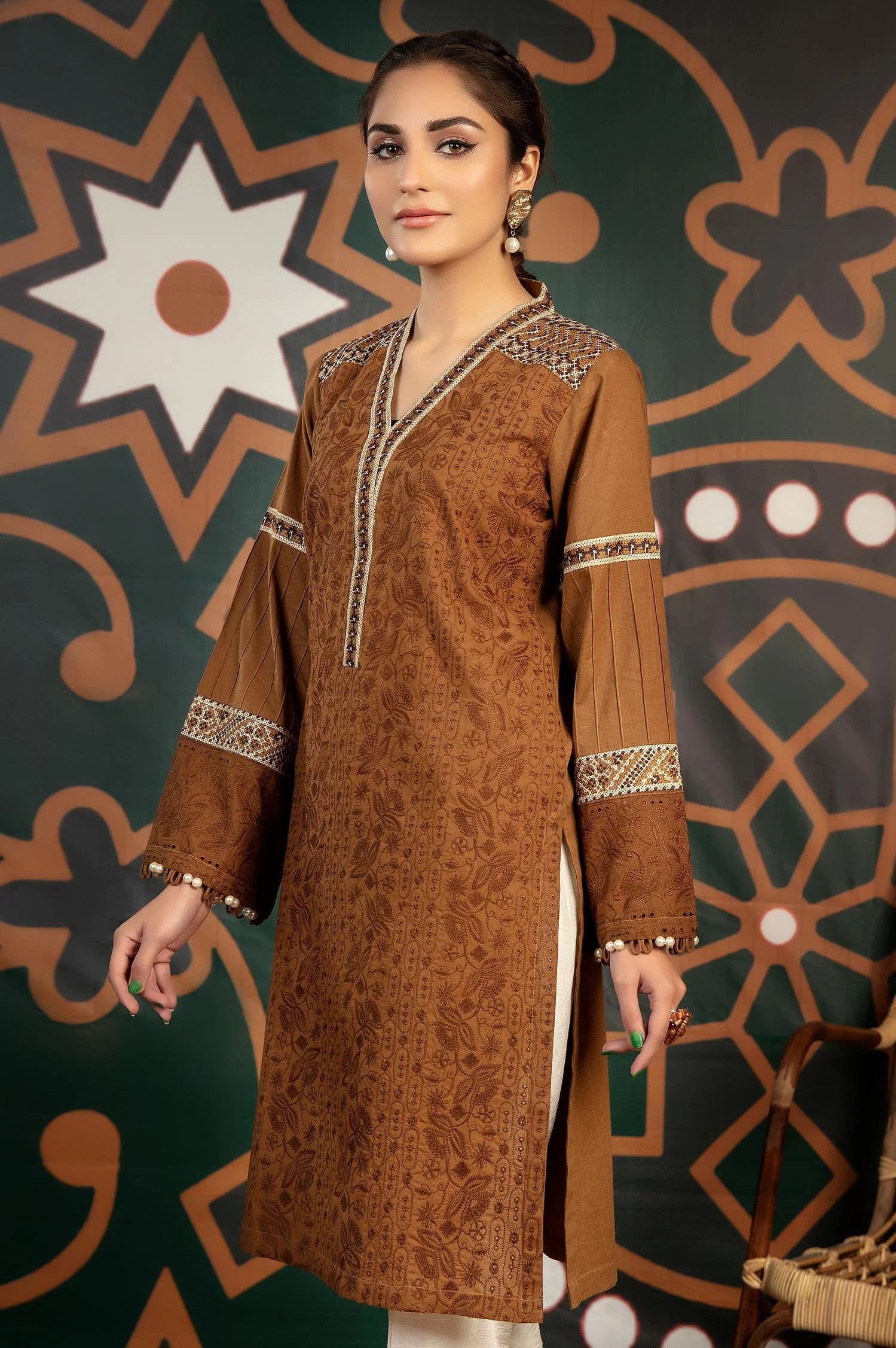 Sepia Skin - Exclusive Embroidered Lawn Stitch Kurti - Image 2