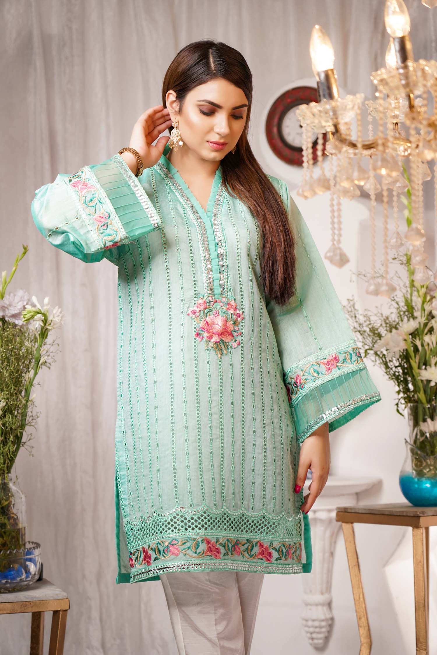 Serene - Embroidered Paper Silk Stitch Kurti - Image 3