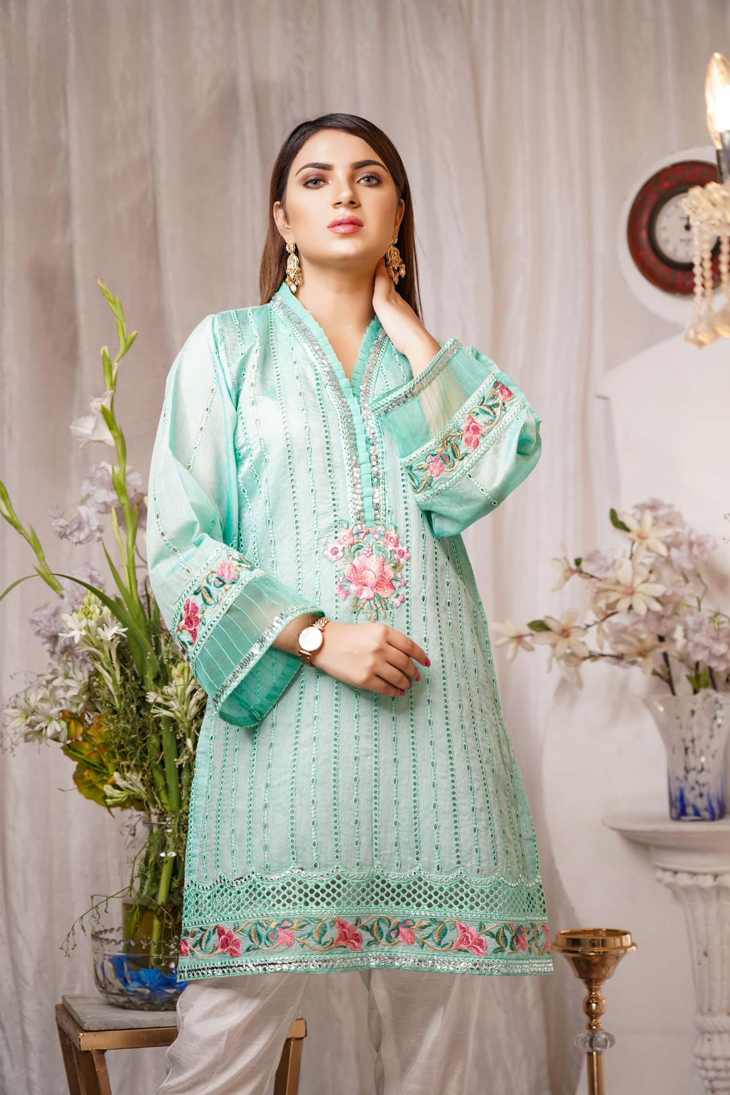 Serene - Embroidered Paper Silk Stitch Kurti - Image 4