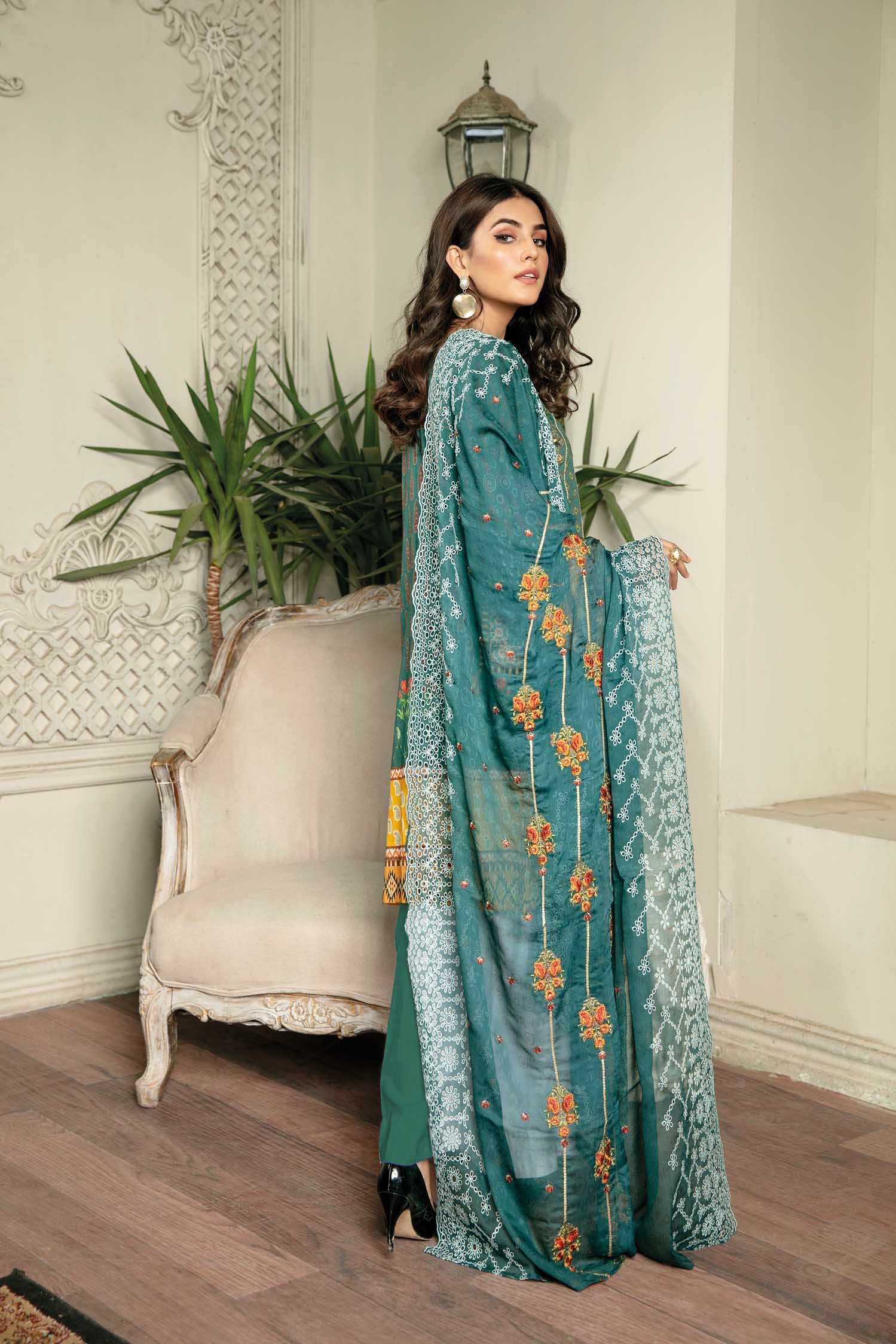 Shedal - Digital Printed & Embroidered Lawn 3 piece - Image 2