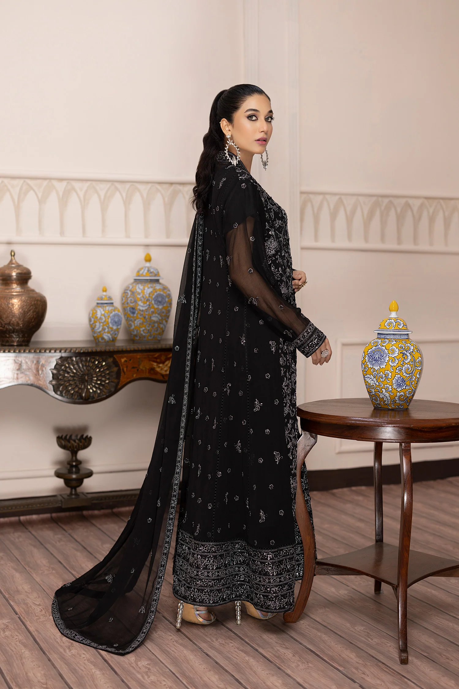 Sky Stars - Embroidered Chiffon Gown Pret 3PC - Image 2