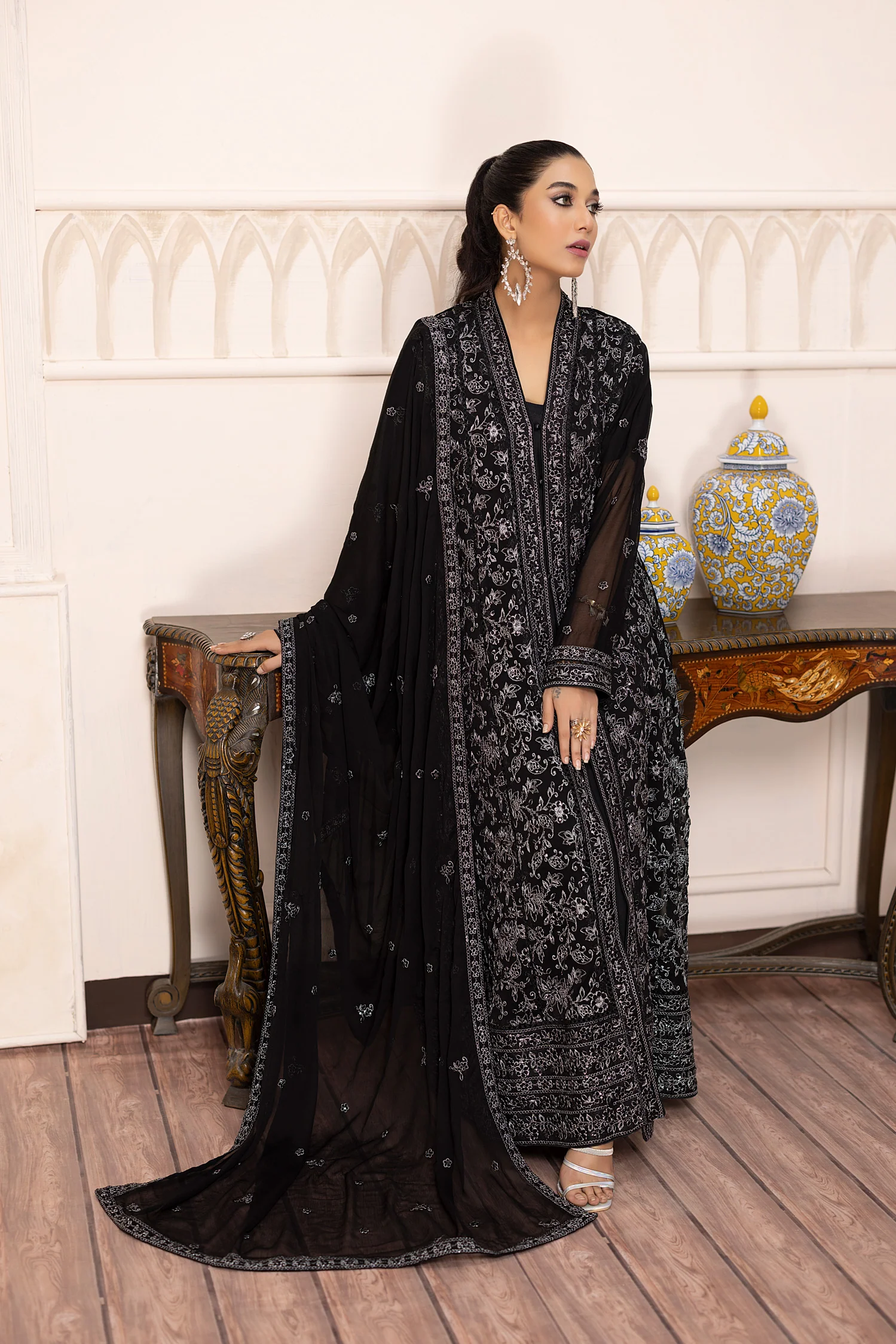 Sky Stars - Embroidered Chiffon Gown Pret 3PC - Image 3