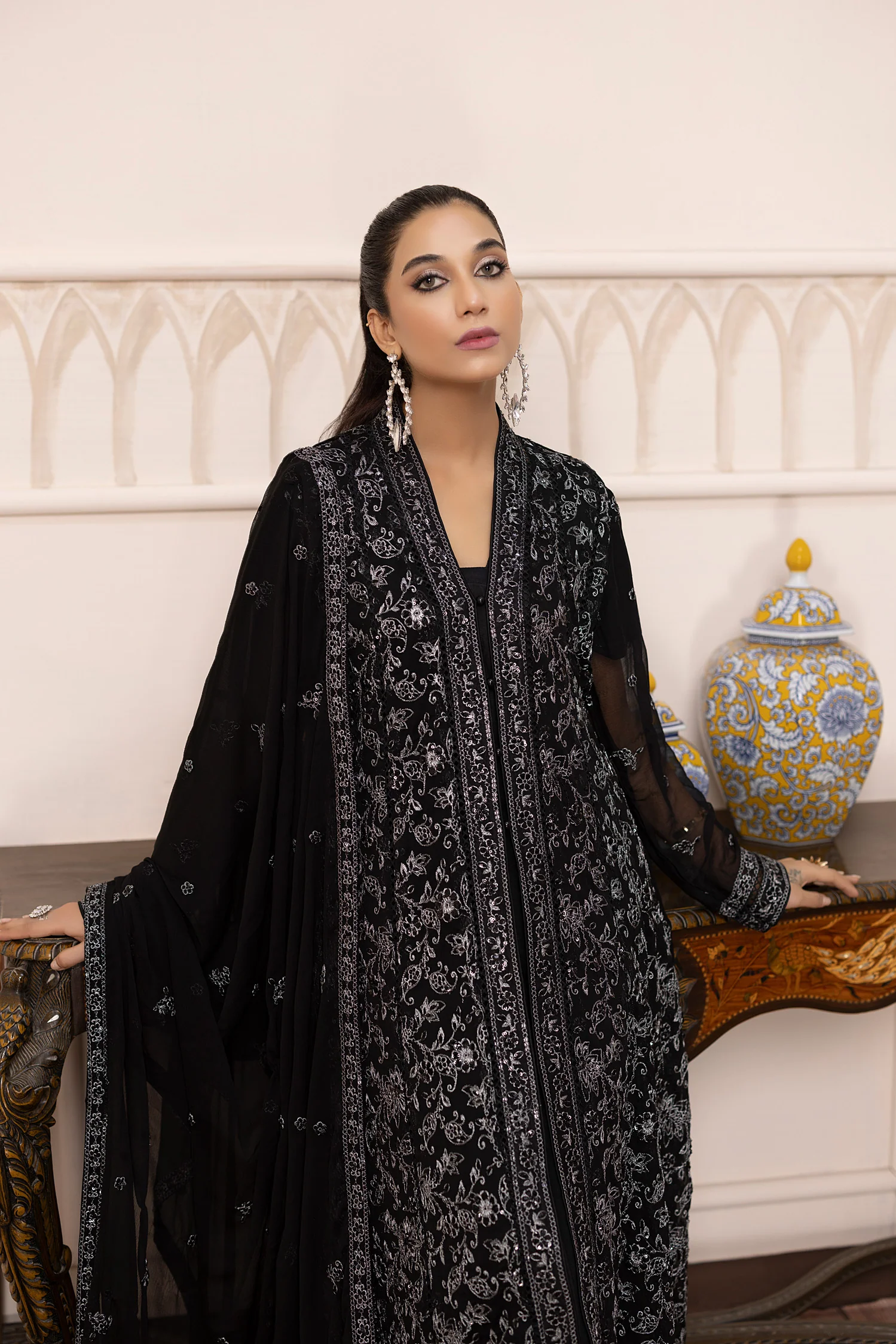 Sky Stars - Embroidered Chiffon Gown Pret 3PC - Image 4