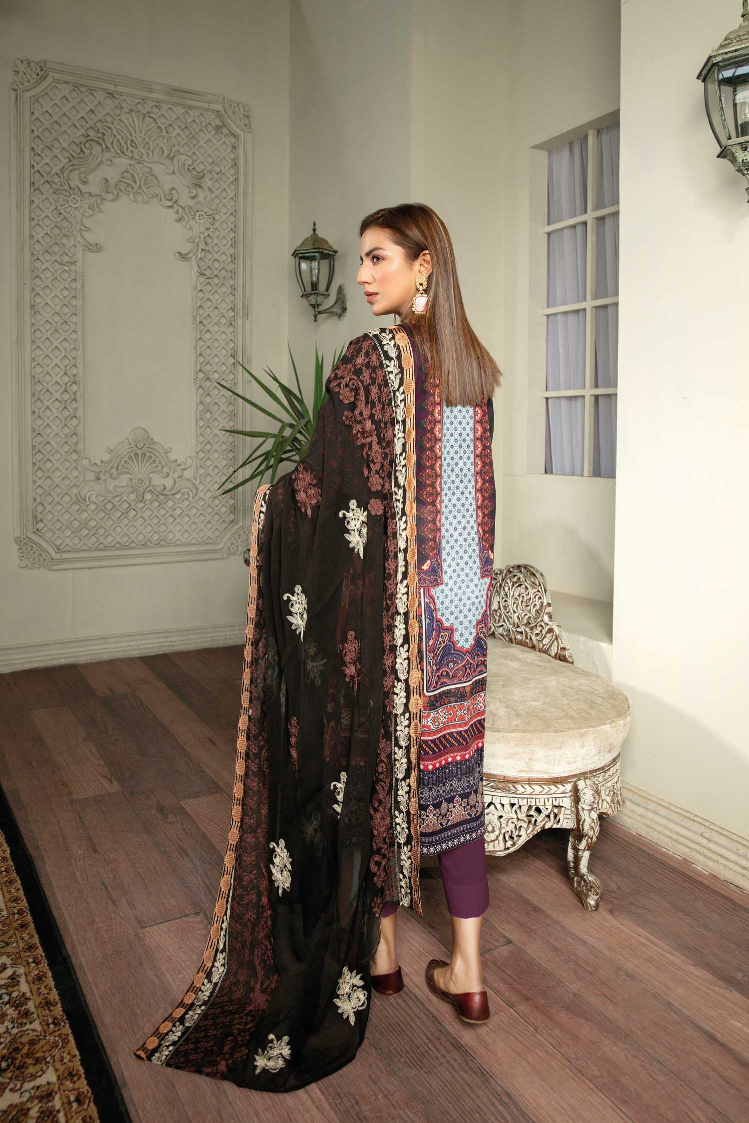 Soft Amber - Digital Printed & Embroidered Lawn 3 piece - Image 2