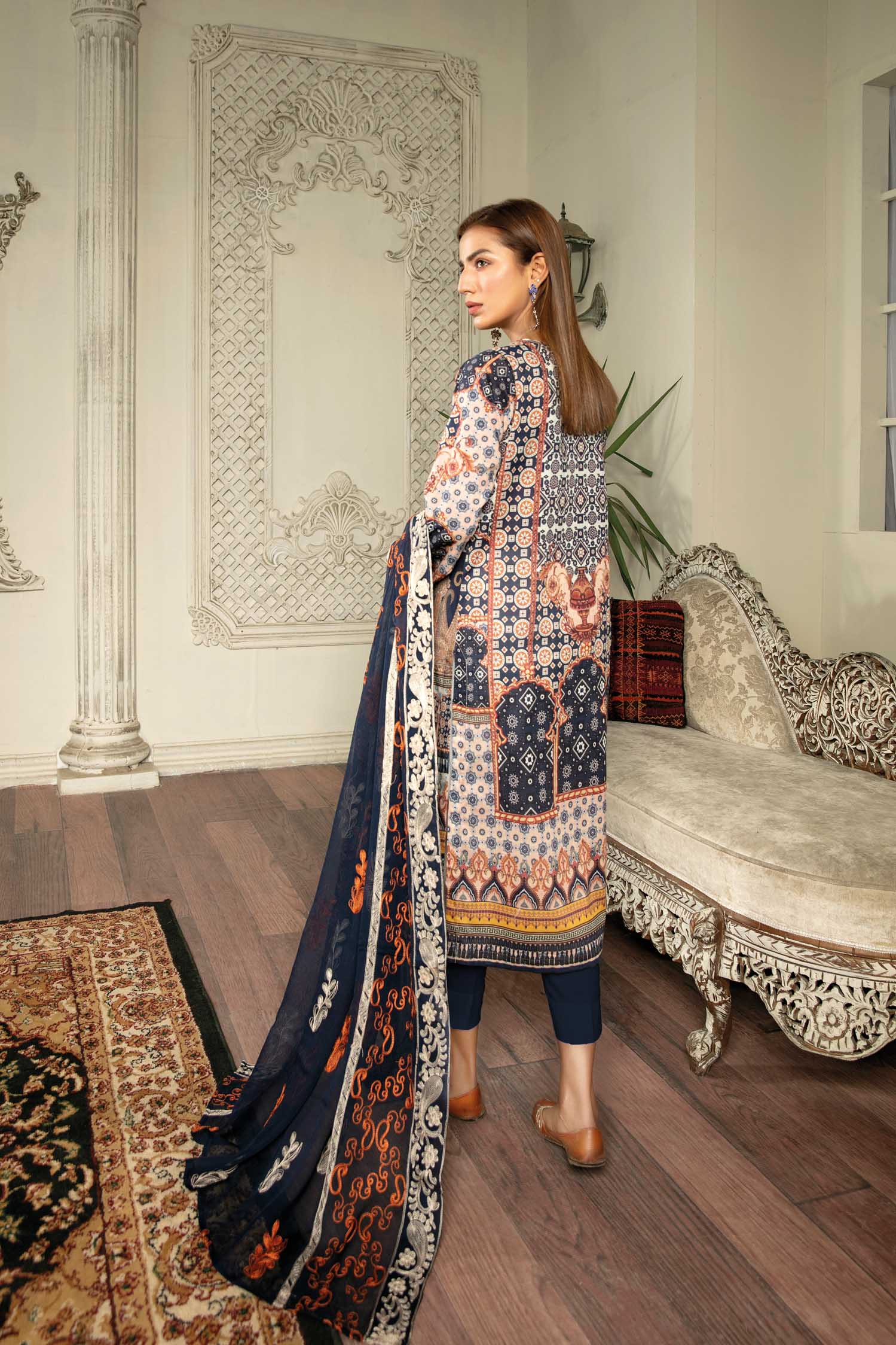 Soft Amber - Digital Printed & Embroidered Lawn 3 piece - Image 4