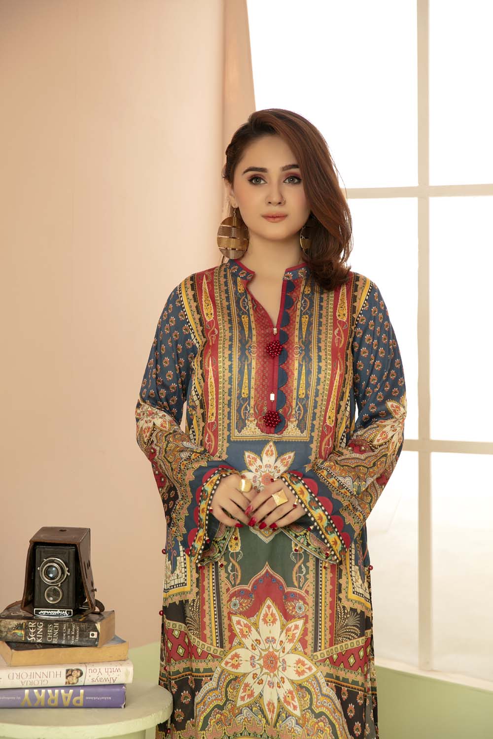 Spring Charcoal - Printed Stitch Kurti - Image 3