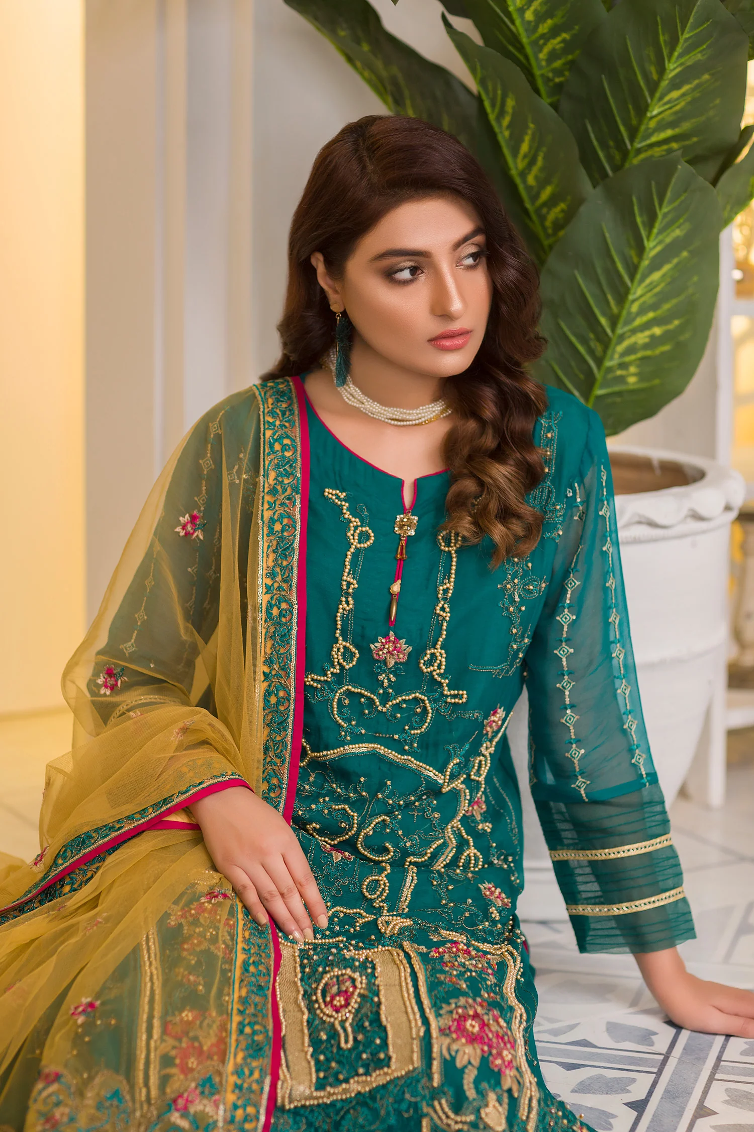 Spring Field - Embroidered & Hand Embellished Chiffon 3PC - Image 4