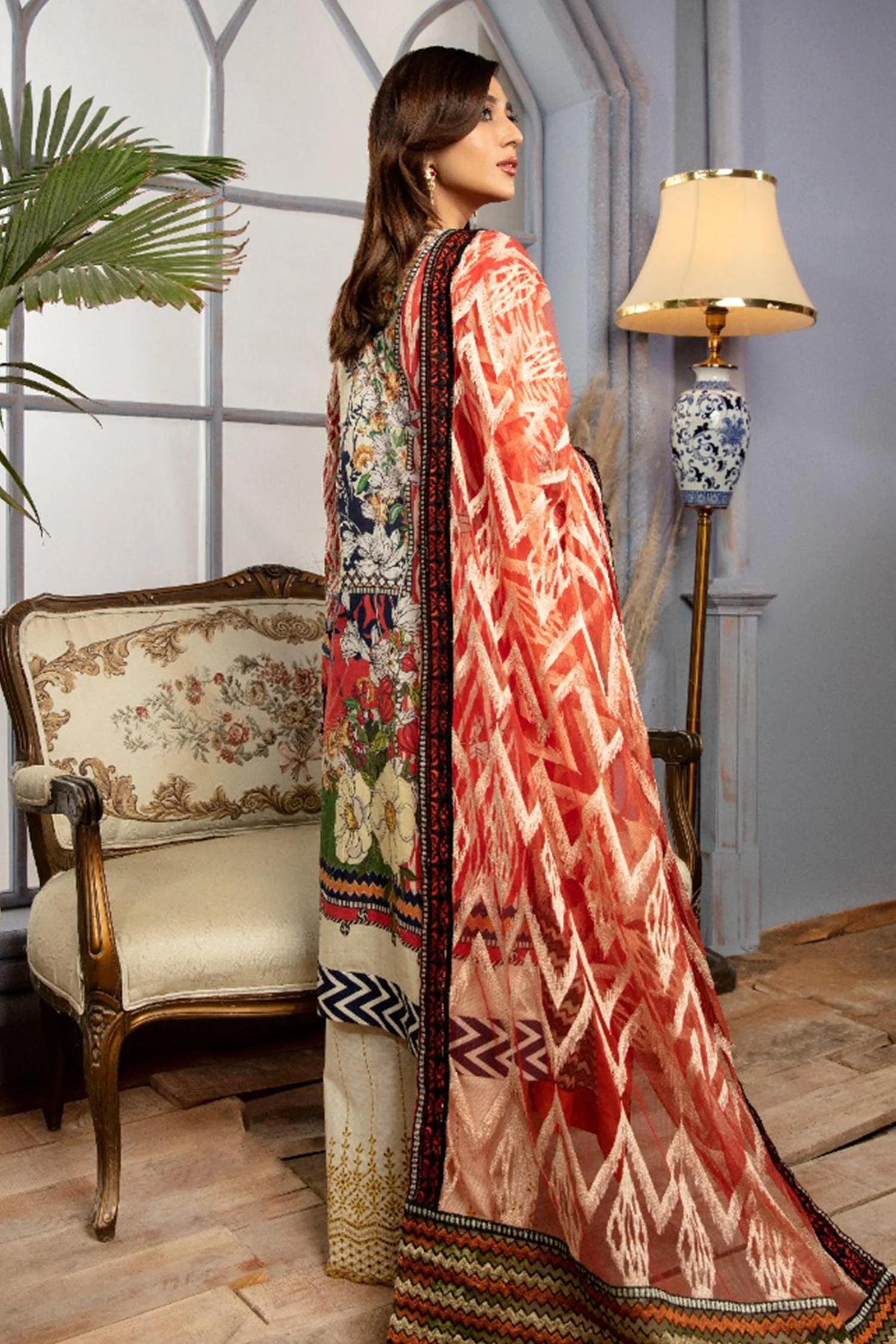 Sunset - Digital Printed & Schiffli Embroidered Lawn 3PC - Image 2