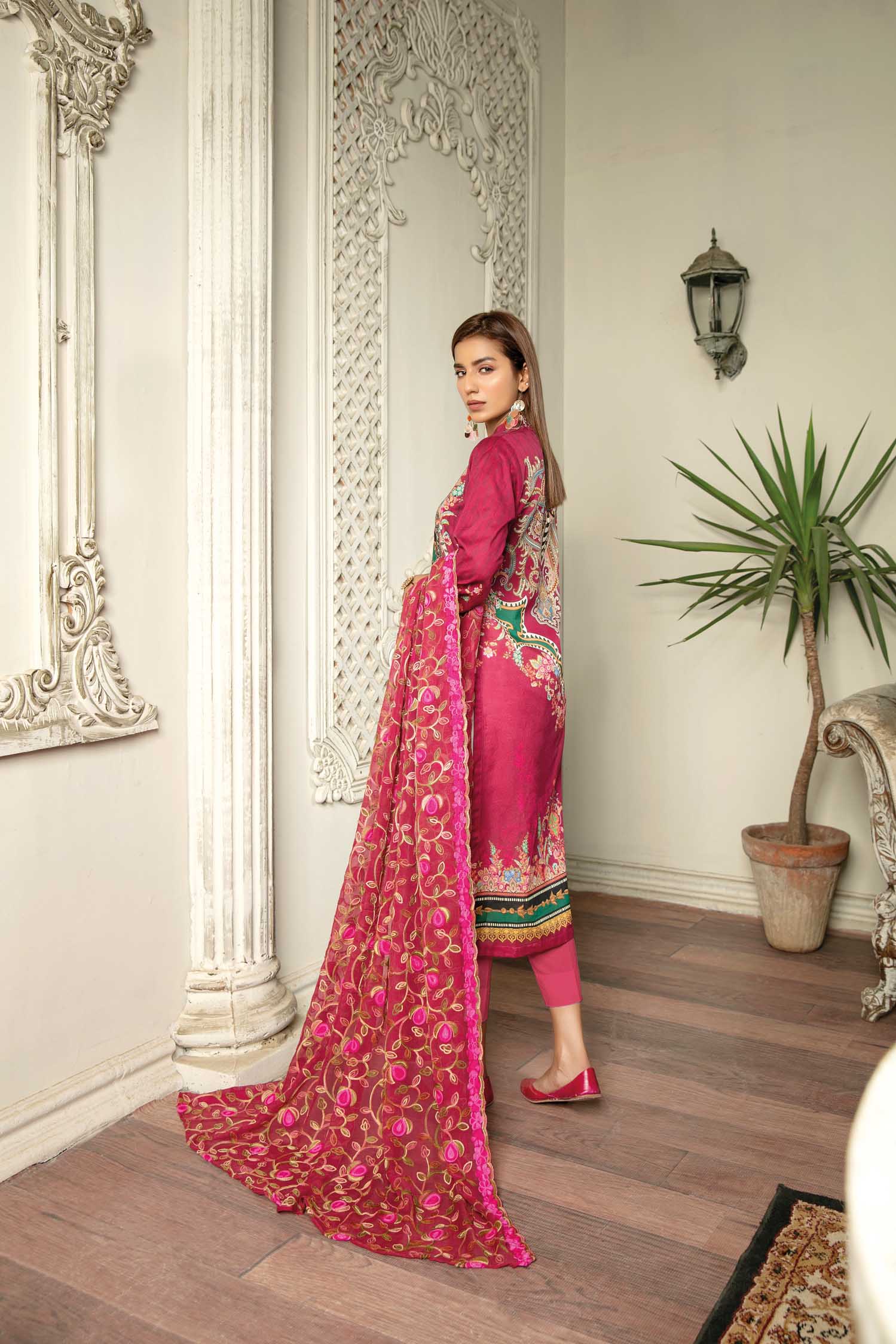 Swin Pink - Digital Printed & Embroidered Lawn 3PC - Image 4