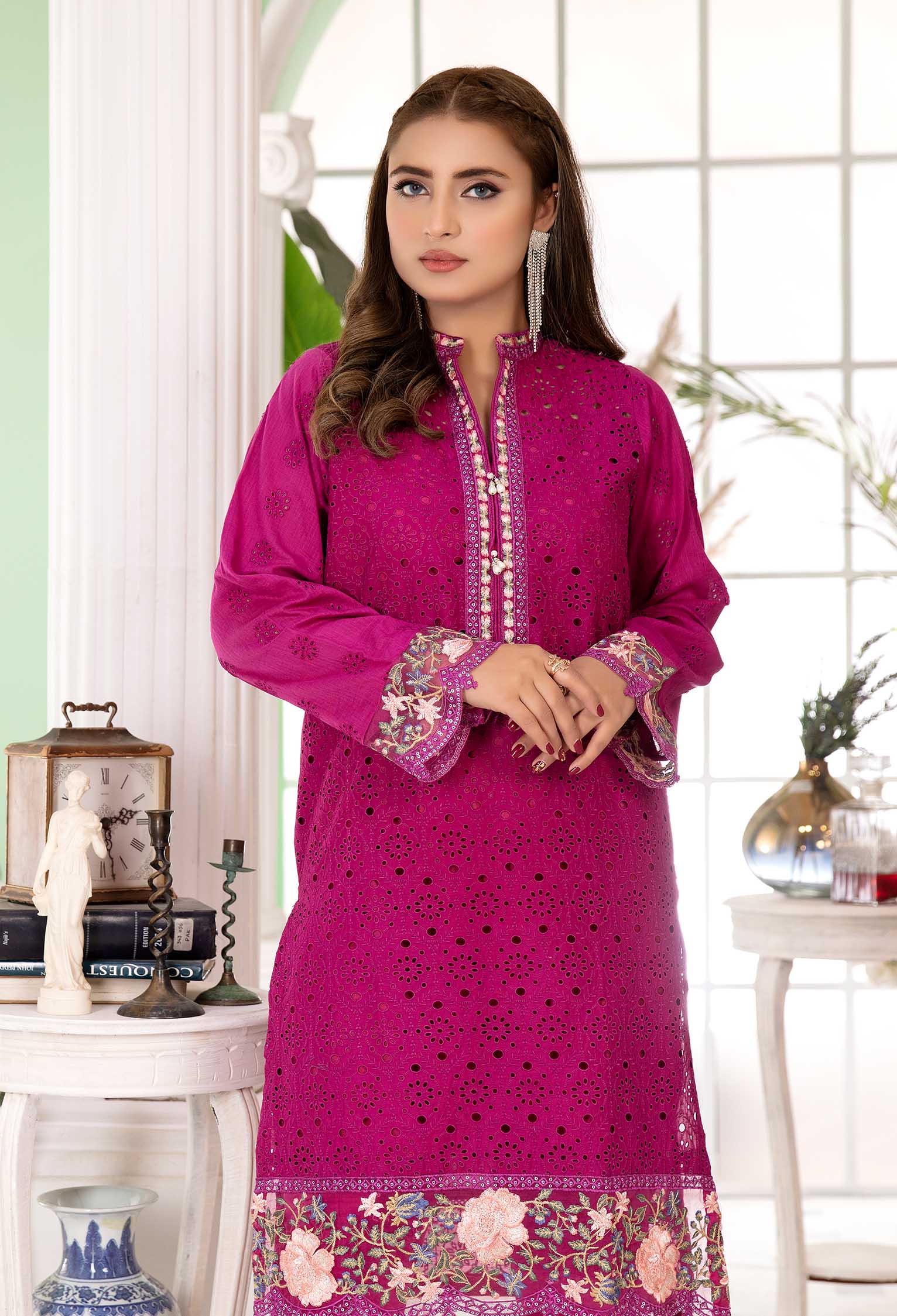 Taffy Pink - Embroidered Stitch Chikankari Shirt - Image 3