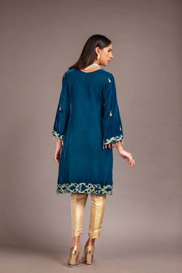 Elgo - Embroidered Velvet Unstitch Kurti - Image 2