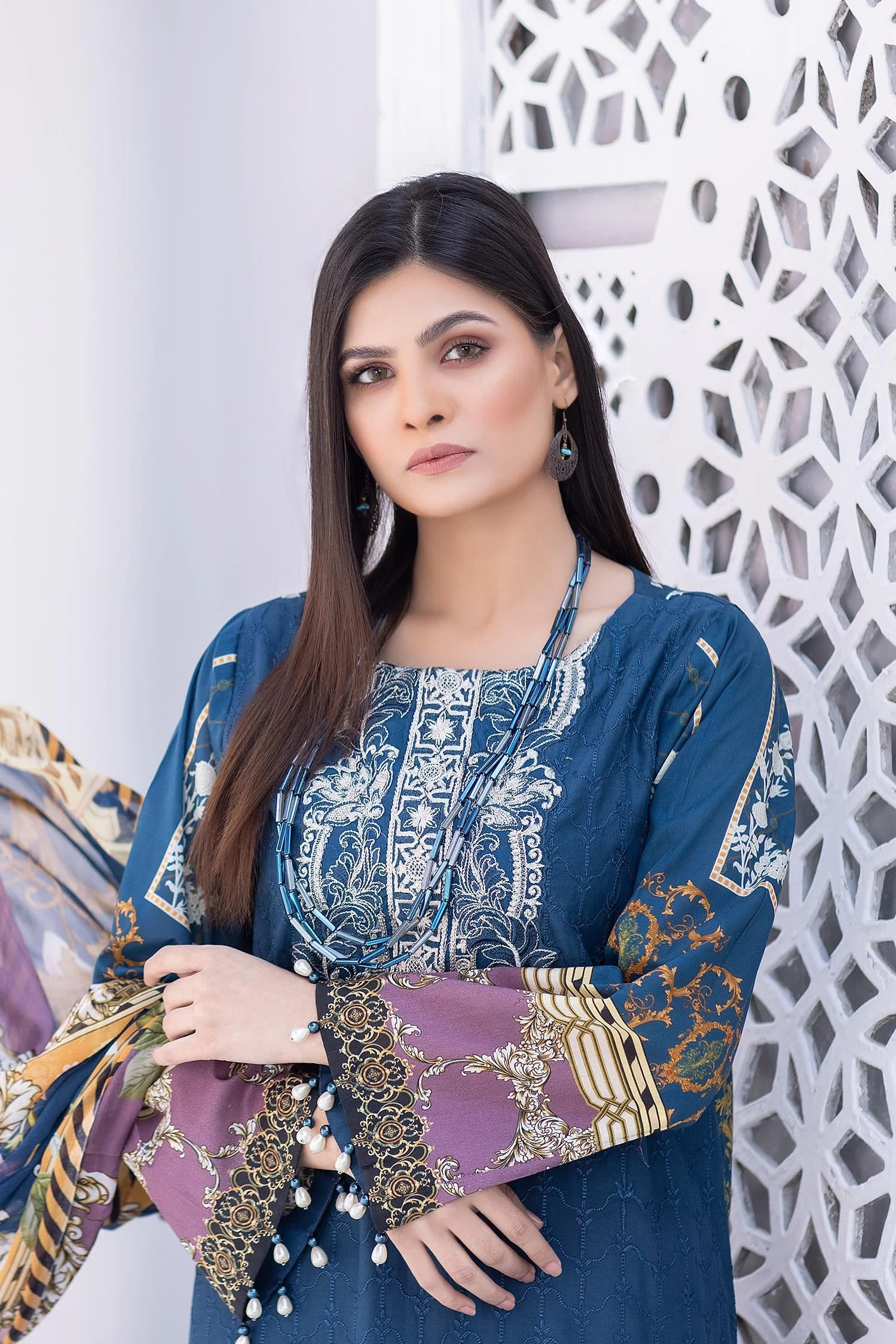 Venice Blue - Embroidered Chikankari & Printed Lawn - Image 3