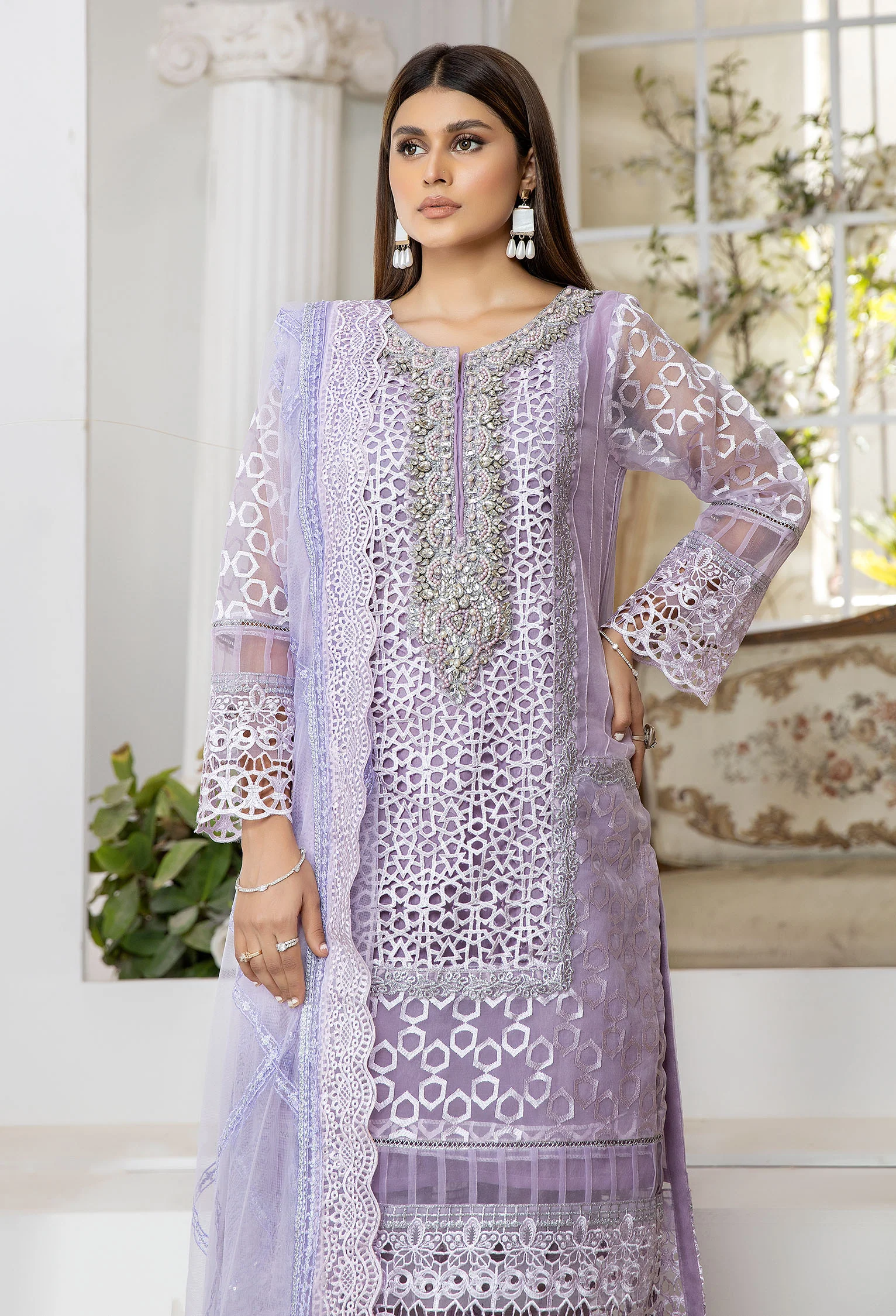 Viola Purple - Embroidered Organza Pret - Image 3