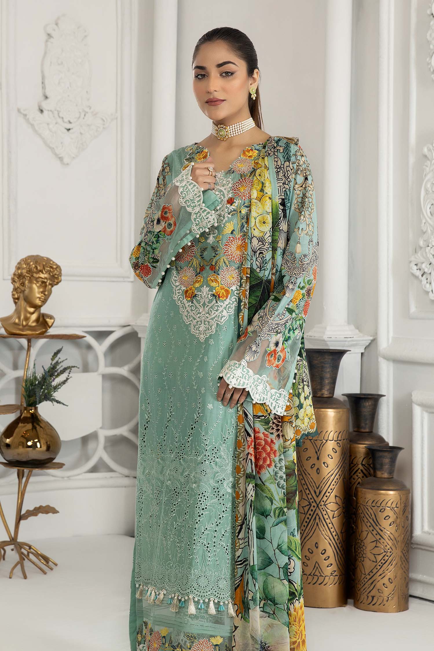 Viridian Green - Chikankari Lawn 3PC - Image 3