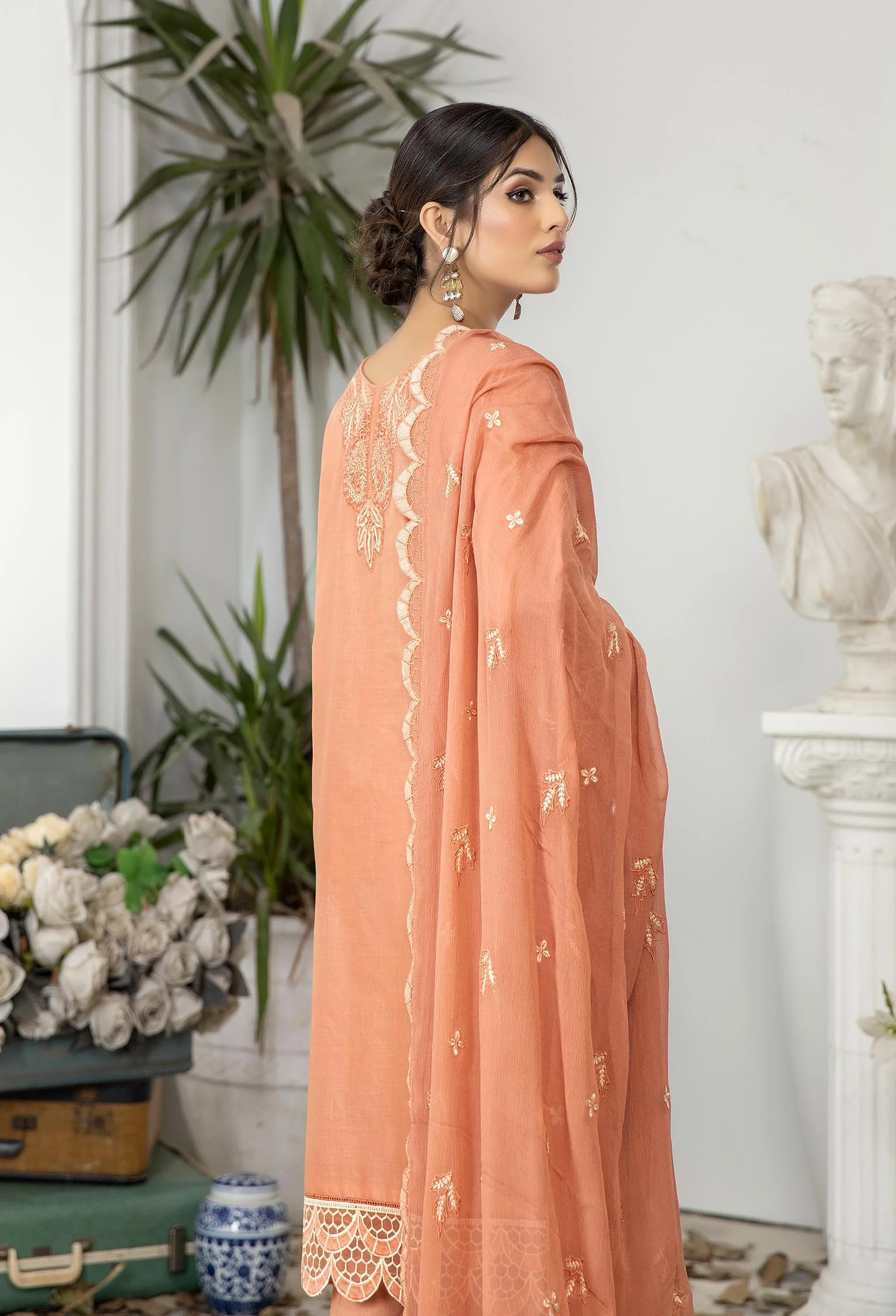 Vivid Tangerine - Embroidered Unstitched Lawn - Image 2