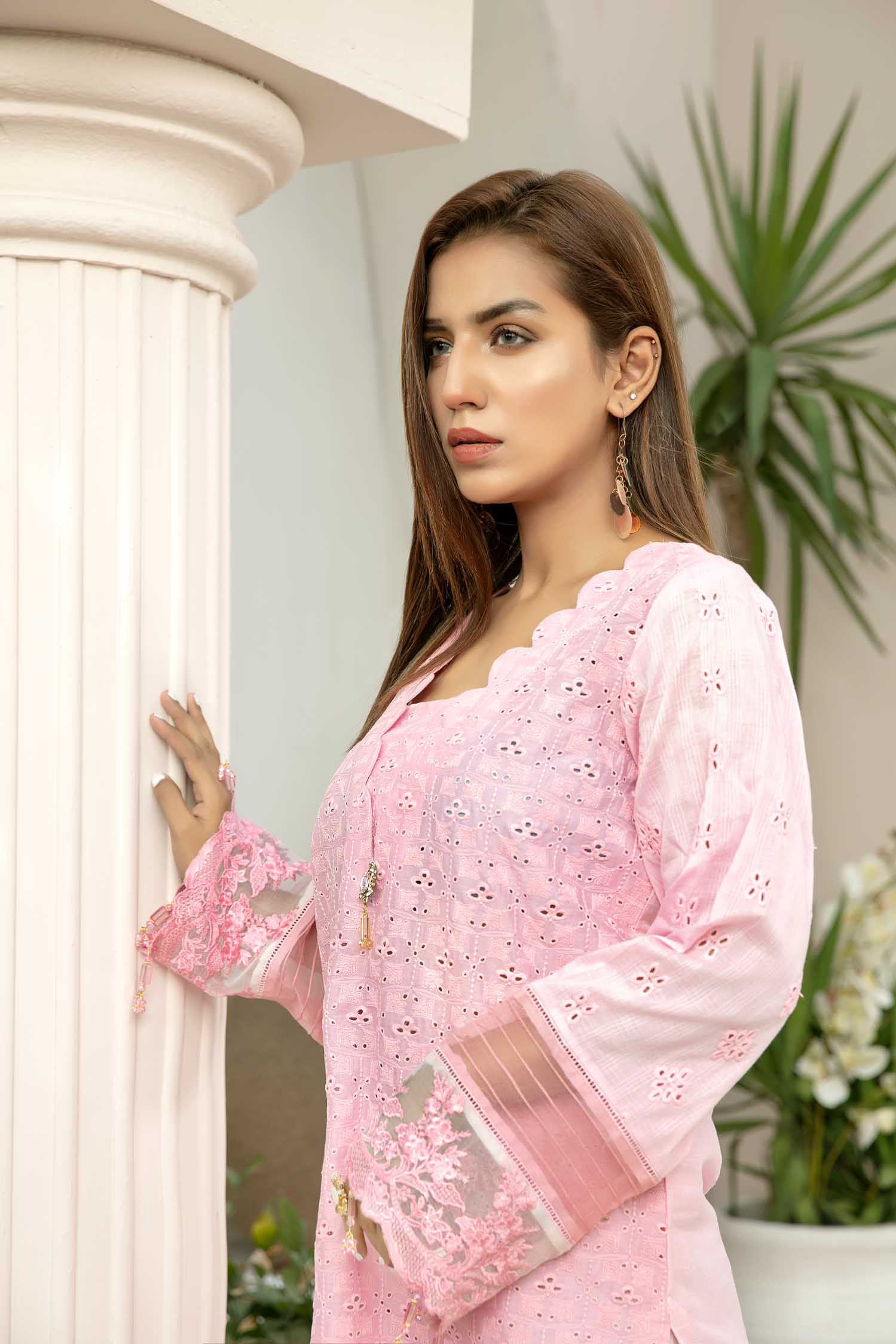 Warm Pink - Embroidered Schiflli Lawn Stitched - Image 3