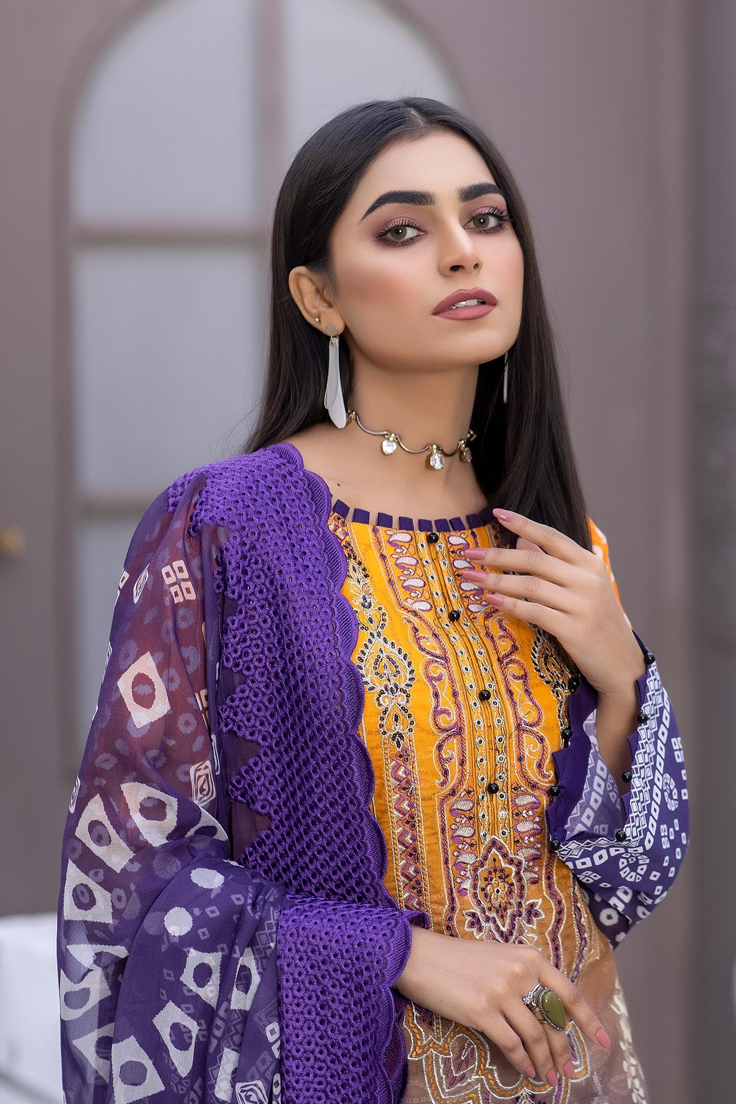 Wisteria Purple - Digital Printed & Embroidered Lawn - Image 3