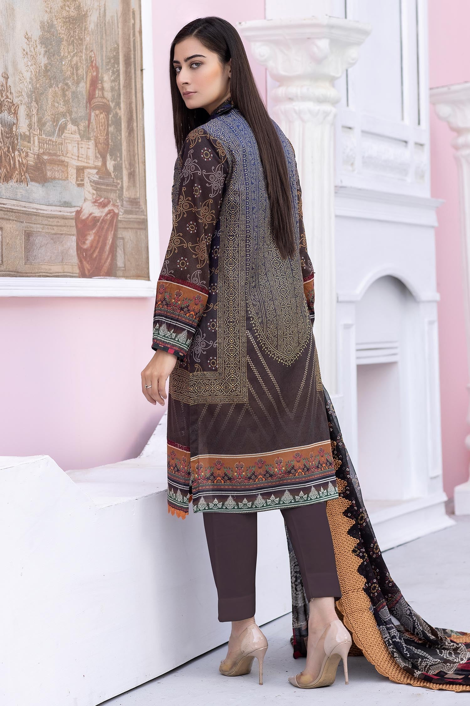 Woody Brown - Digital Printed & Embroidered Lawn - Image 2
