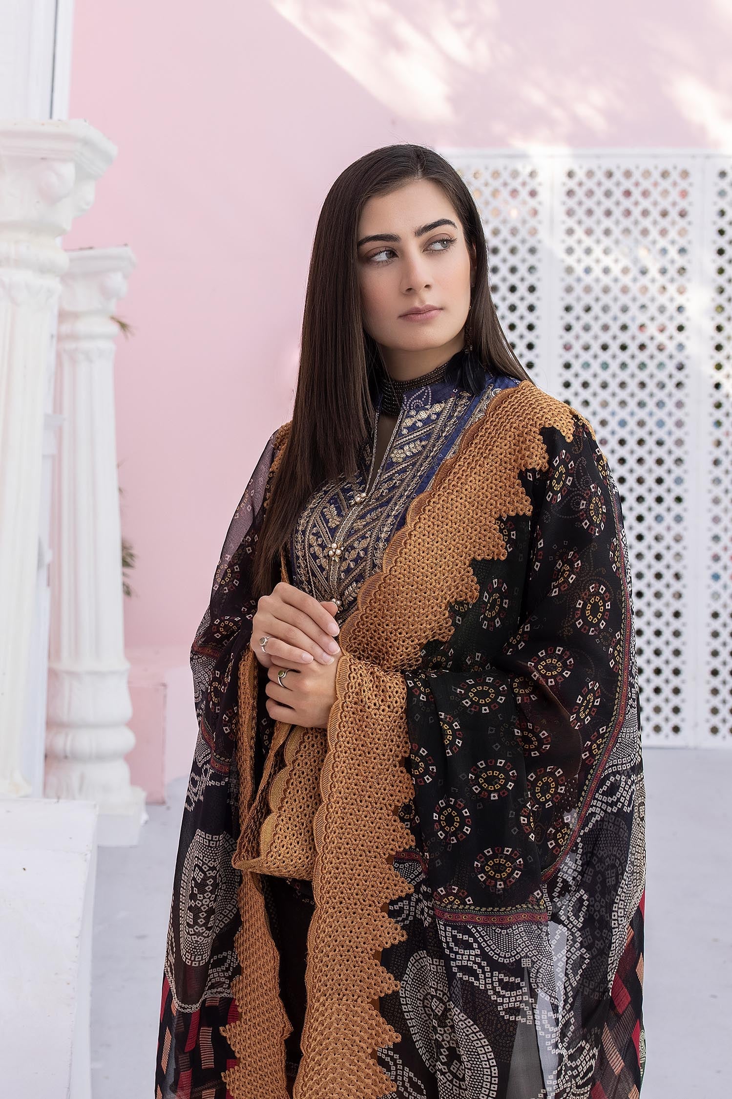 Woody Brown - Digital Printed & Embroidered Lawn - Image 3