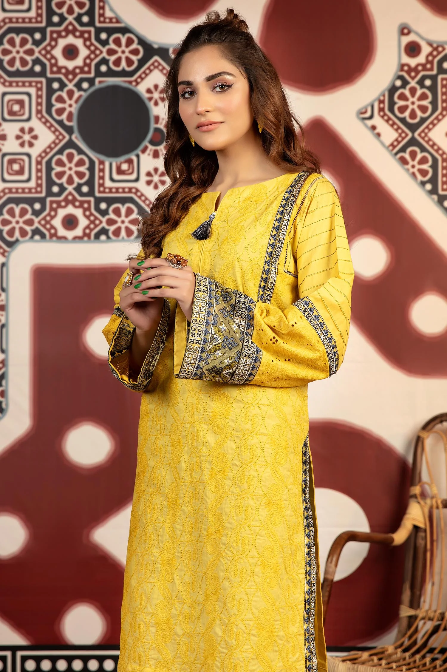 Yellow Tan - Exclusive Embroidered Lawn Stitch Kurti - Image 2