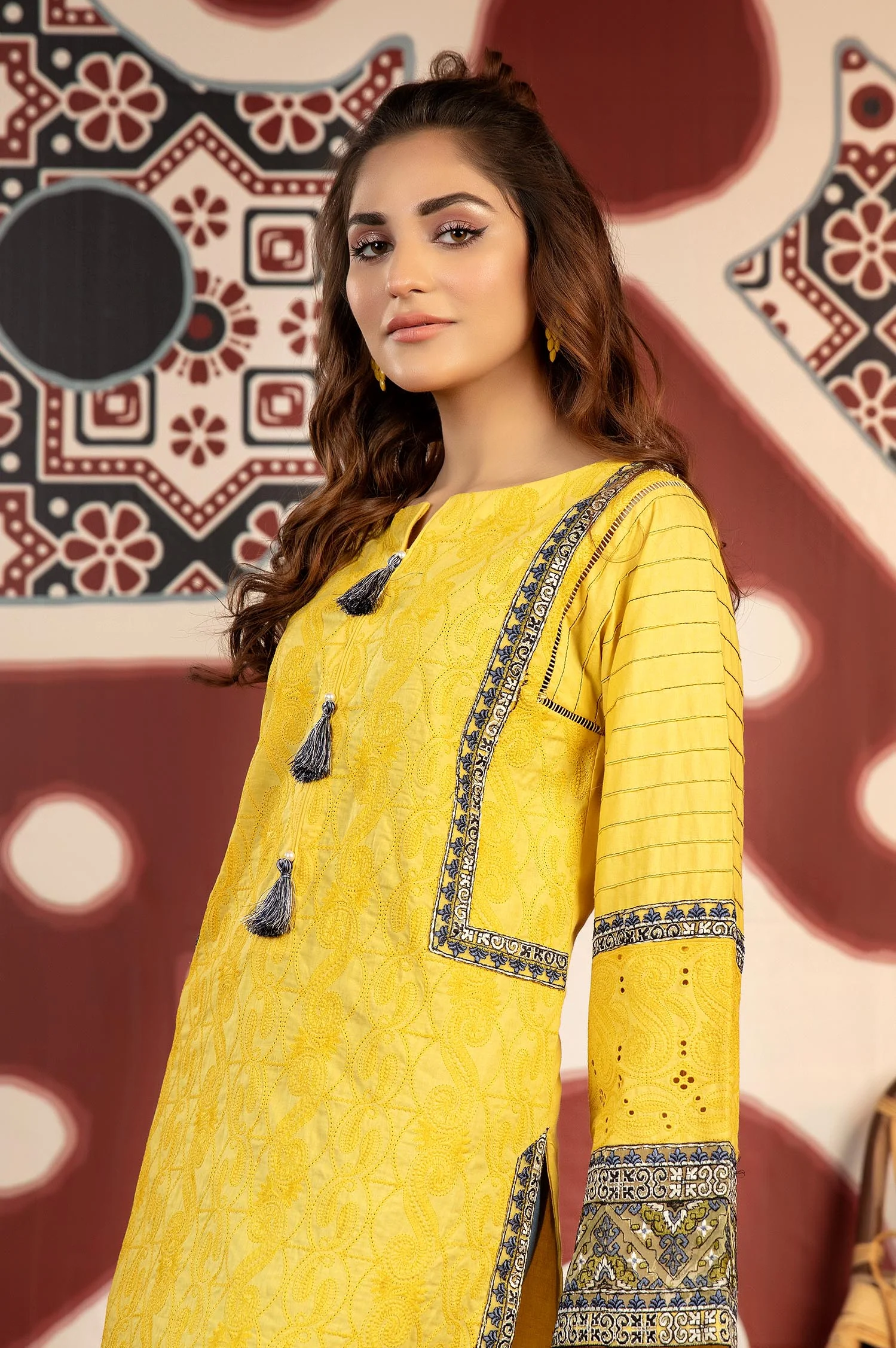 Yellow Tan - Exclusive Embroidered Lawn Stitch Kurti - Image 3