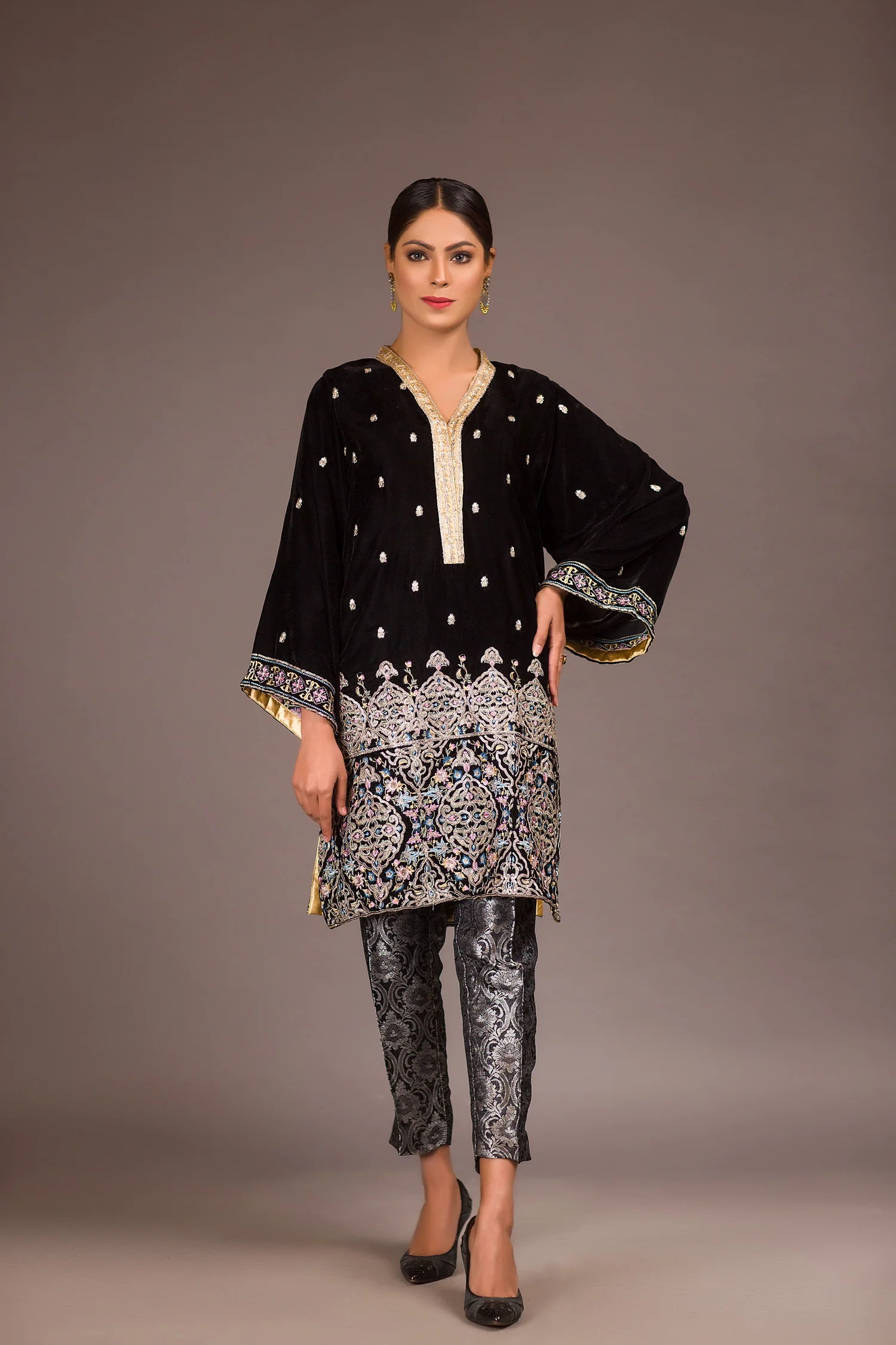 Zest - Embroidered Velvet Unstitch Kurti
