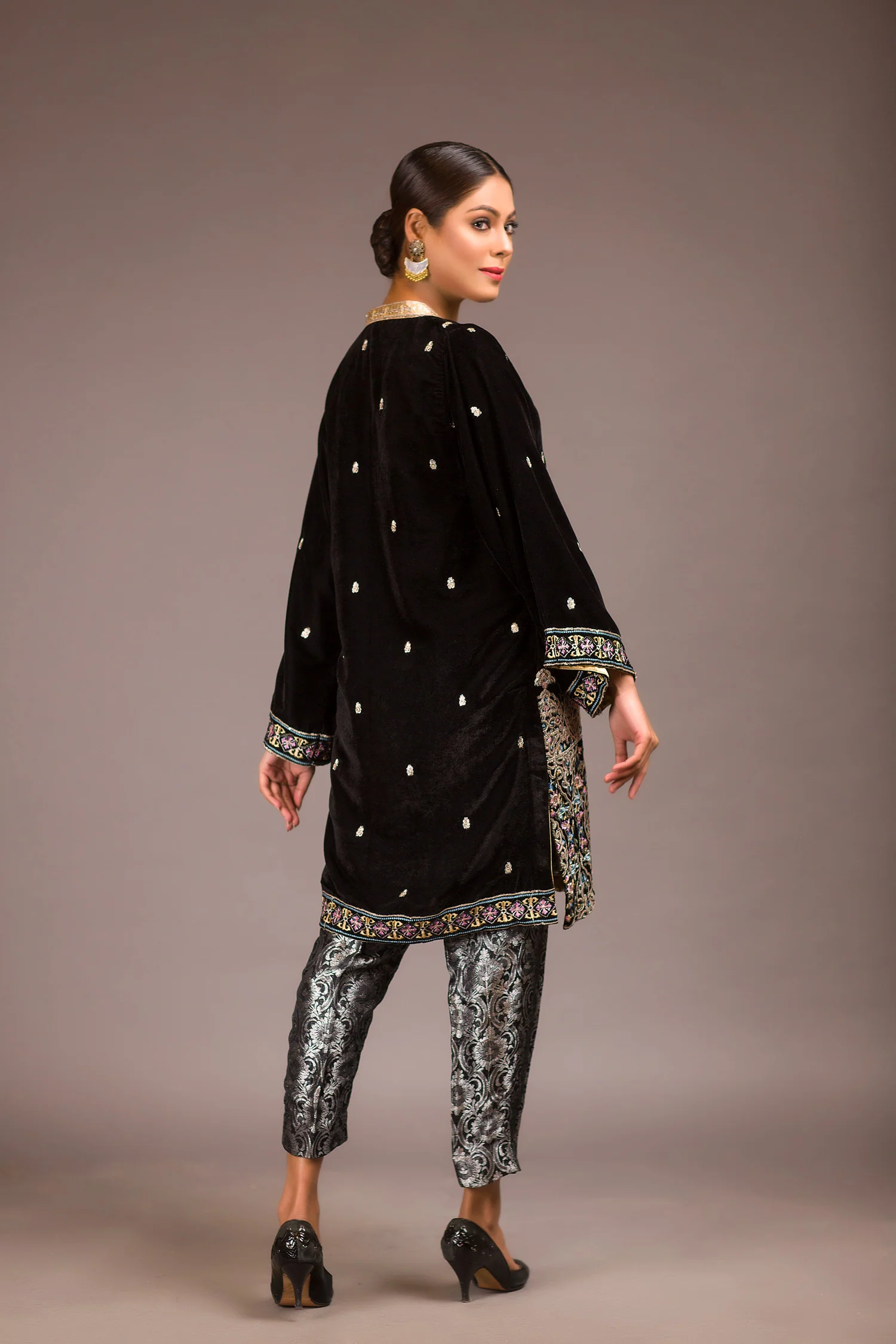 Zest - Embroidered Velvet Unstitch Kurti - Image 2